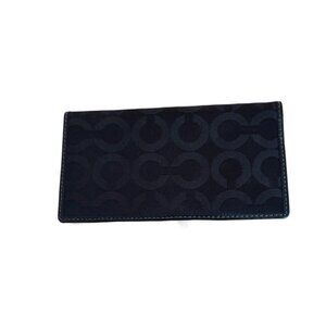 Coach Slim Vtg Cheque Book Holder in Signature Black Canvas & Purple Interior